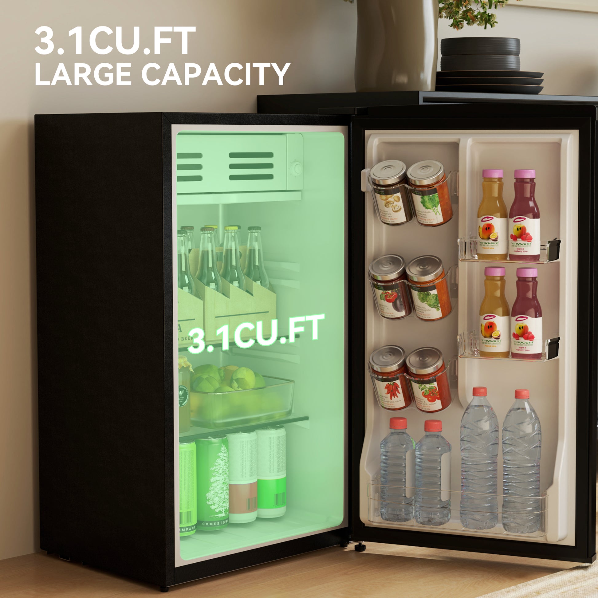 Retro Mini Fridge - 3.1 Cu. Ft. Compact Refrigerator Black-DECOROLALA