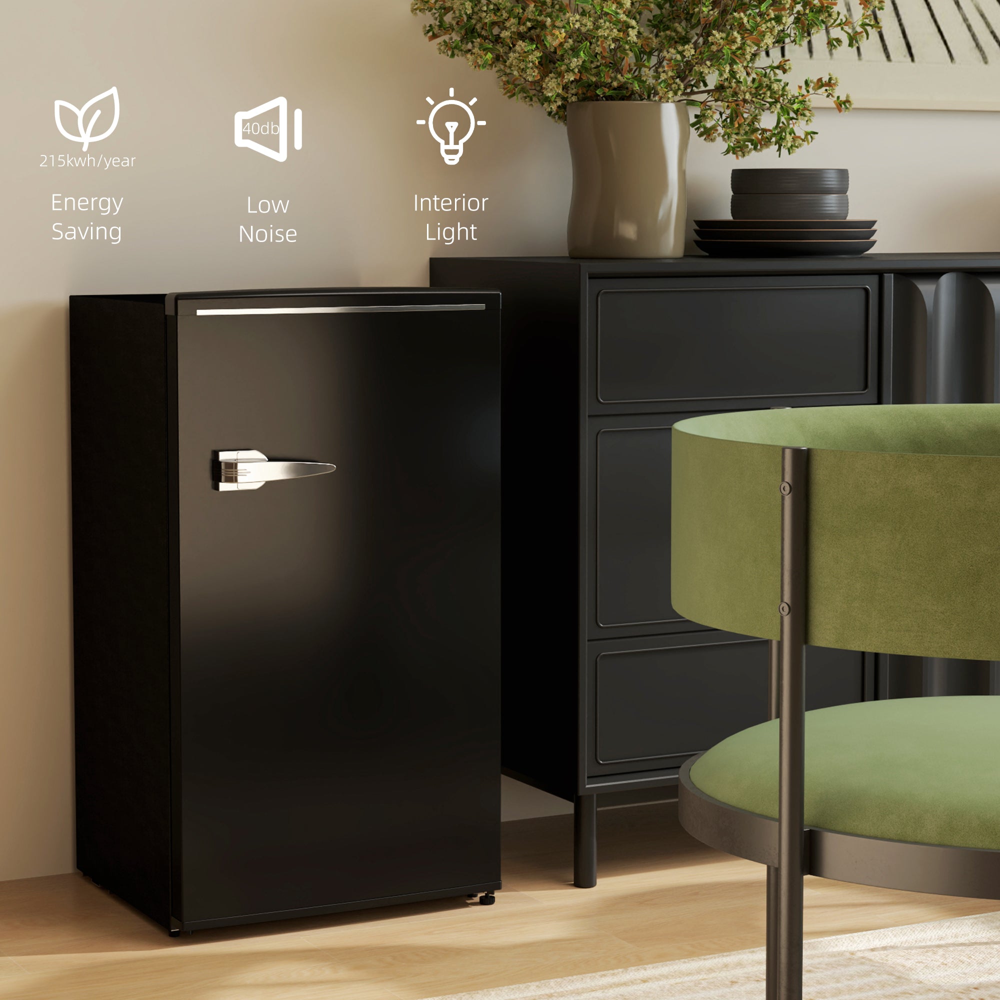 Retro Mini Fridge - 3.1 Cu. Ft. Compact Refrigerator Black-DECOROLALA