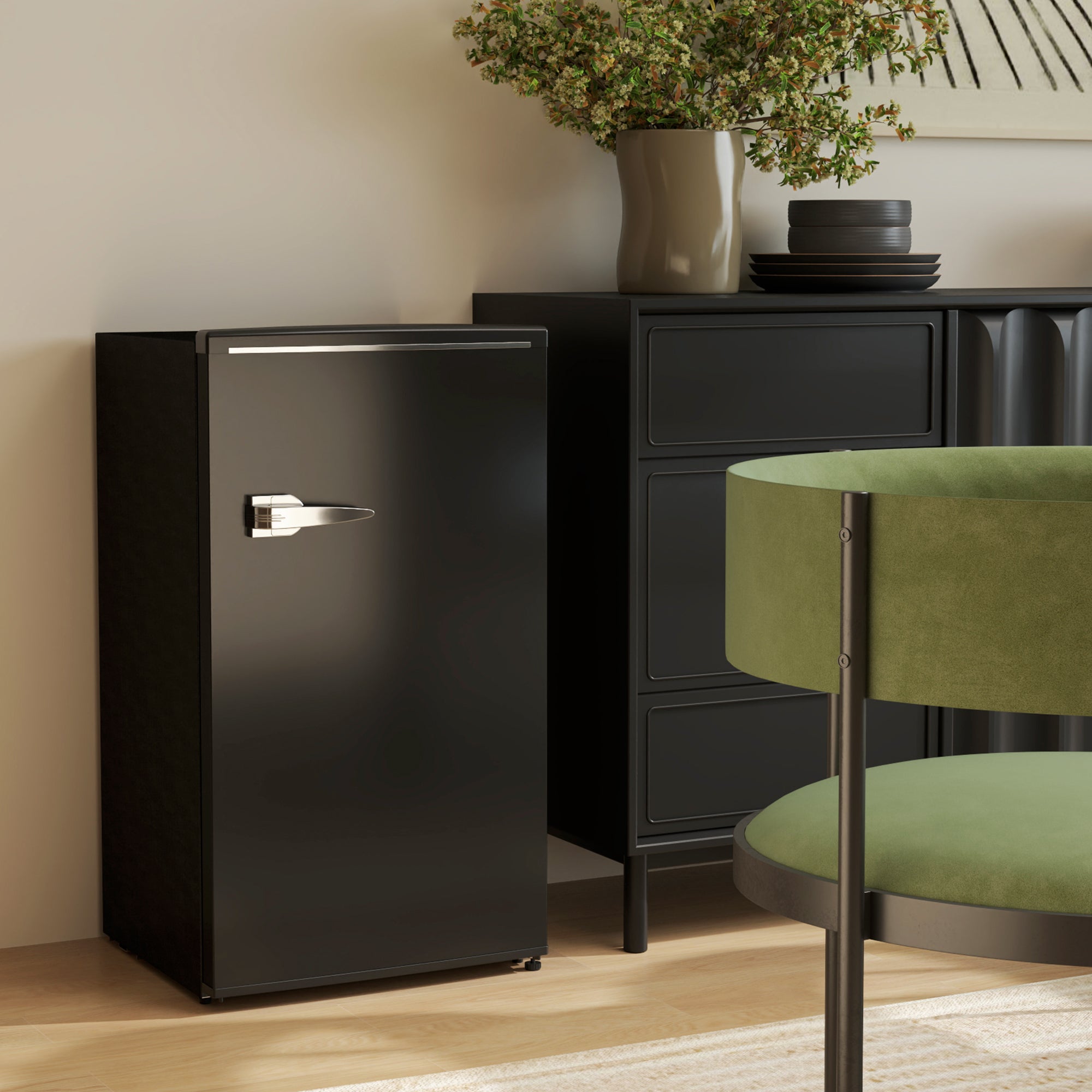 Retro Mini Fridge - 3.1 Cu. Ft. Compact Refrigerator Black-DECOROLALA