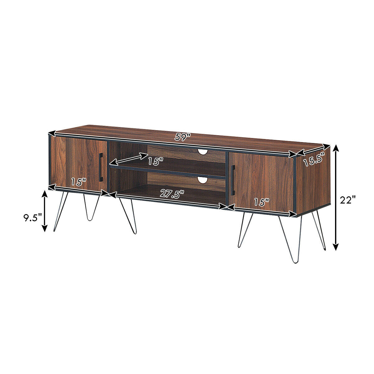 Retro Modern TV Stand with 6 Metal Legs for TVs up to 65 Inch with 2 Cable Holes-Entertainment Centers & TV Stands-DECOROLALA