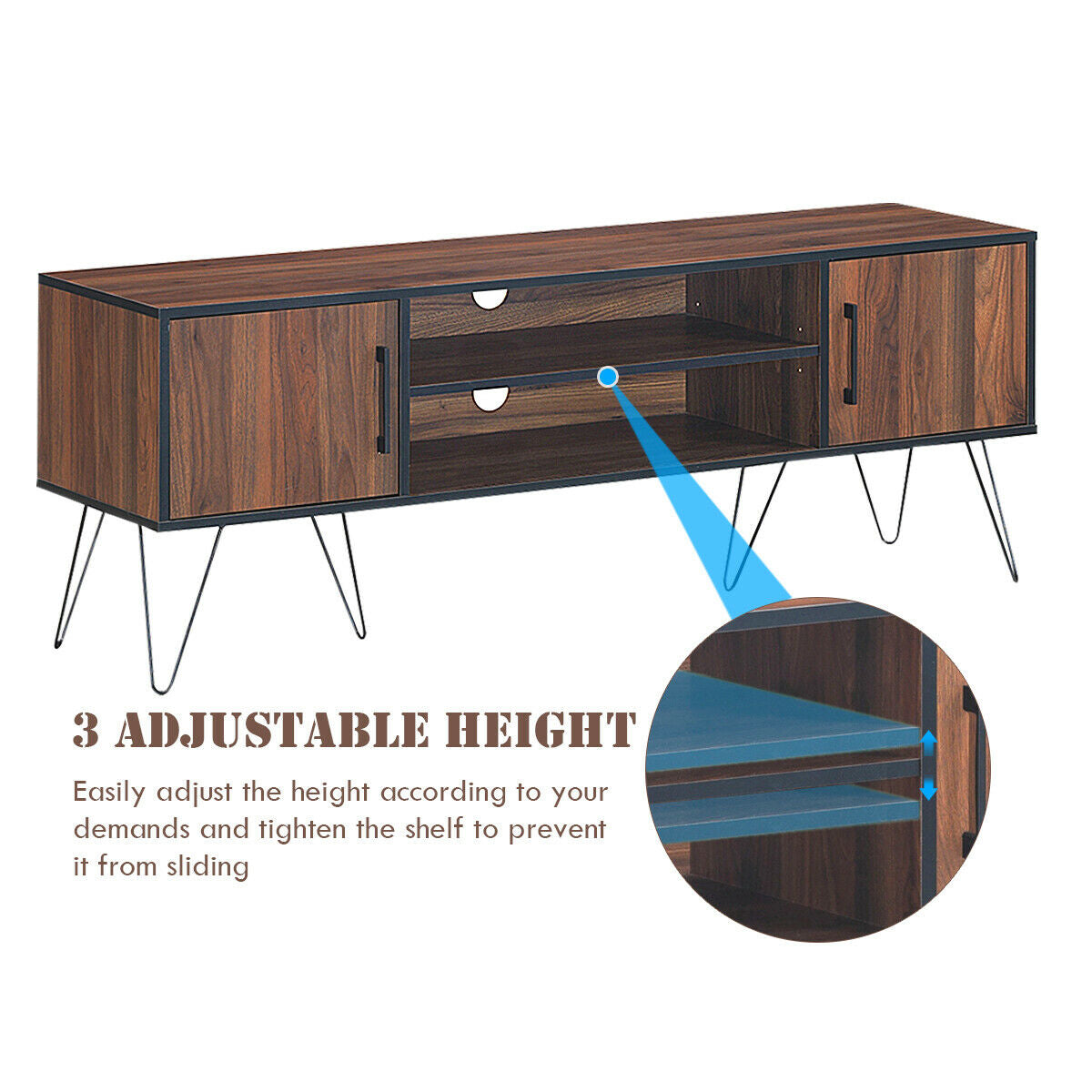 Retro Modern TV Stand with 6 Metal Legs for TVs up to 65 Inch with 2 Cable Holes-Entertainment Centers & TV Stands-DECOROLALA