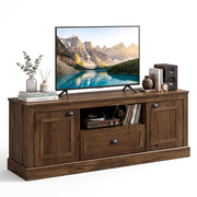 Retro Farmhouse TV Stand for 70" TVs with 2 Doors & Removable Shelves-Brown-Entertainment Centers & TV Stands-DECOROLALA