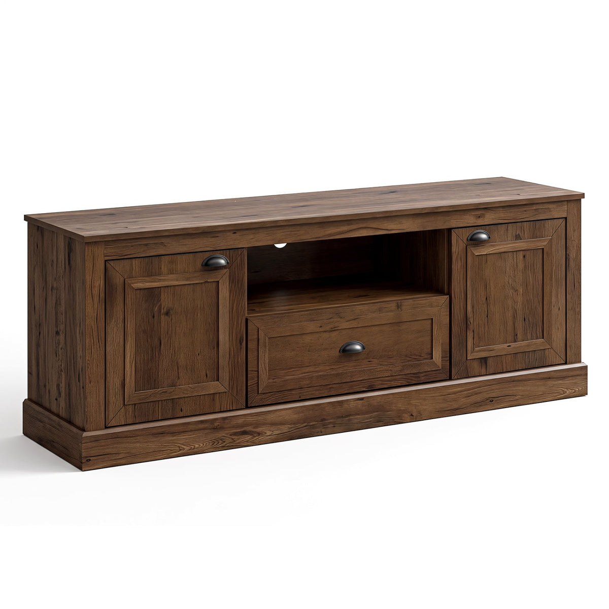Retro Farmhouse TV Stand for 70" TVs with 2 Doors & Removable Shelves-Brown-Entertainment Centers & TV Stands-DECOROLALA