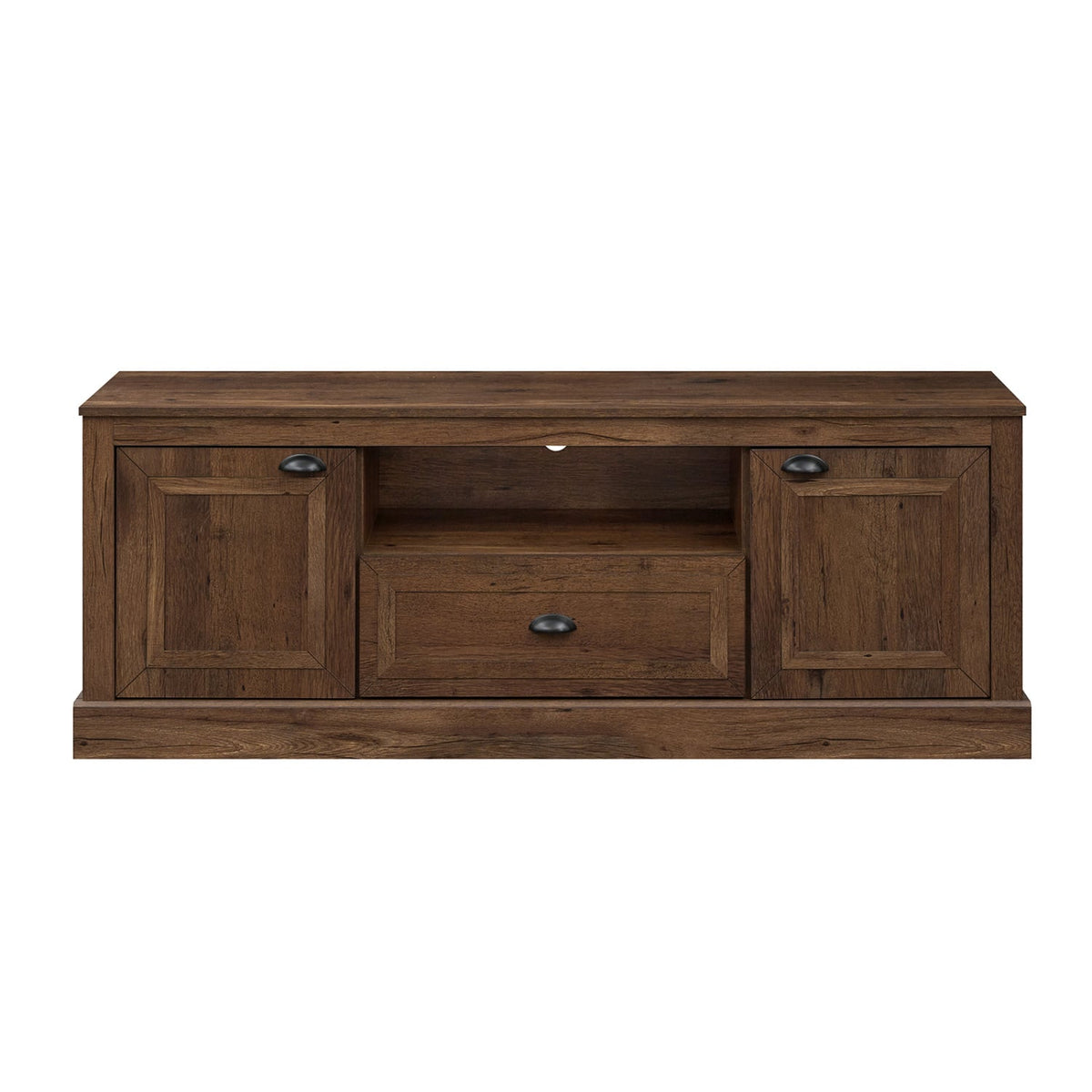 Retro Farmhouse TV Stand for 70" TVs with 2 Doors & Removable Shelves-Brown-Entertainment Centers & TV Stands-DECOROLALA