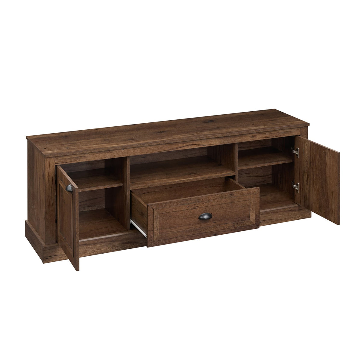Retro Farmhouse TV Stand for 70" TVs with 2 Doors & Removable Shelves-Brown-Entertainment Centers & TV Stands-DECOROLALA
