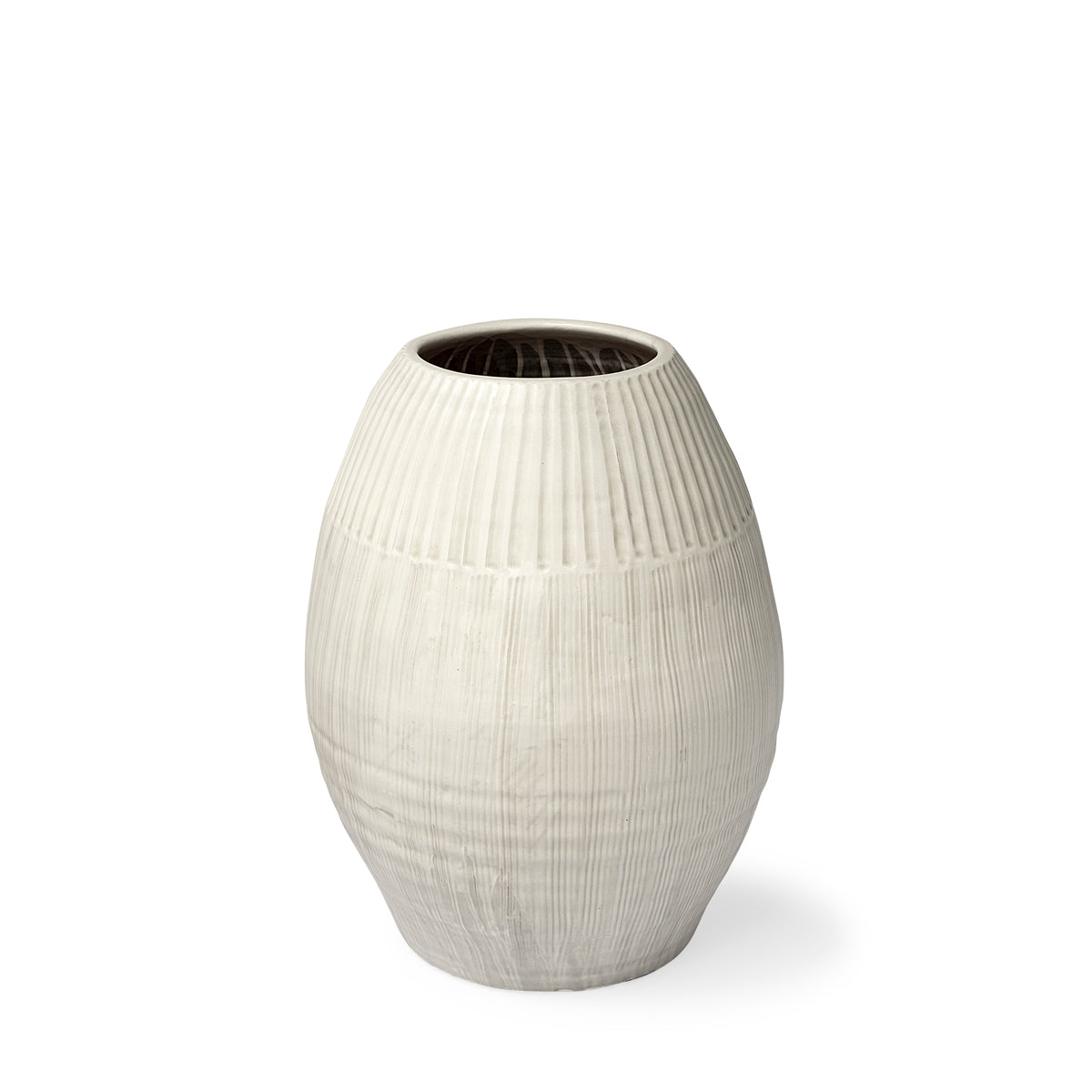Reyan Small Pearl White Ceramic Striped Vase-Vase-DECOROLALA