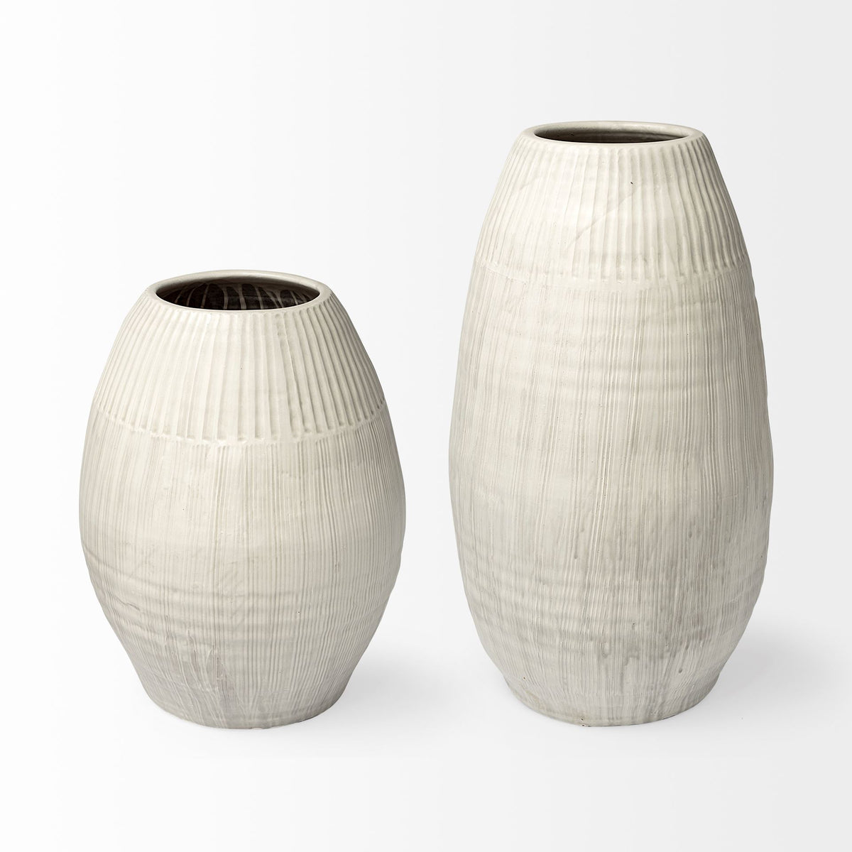 Reyan Small Pearl White Ceramic Striped Vase-Vase-DECOROLALA