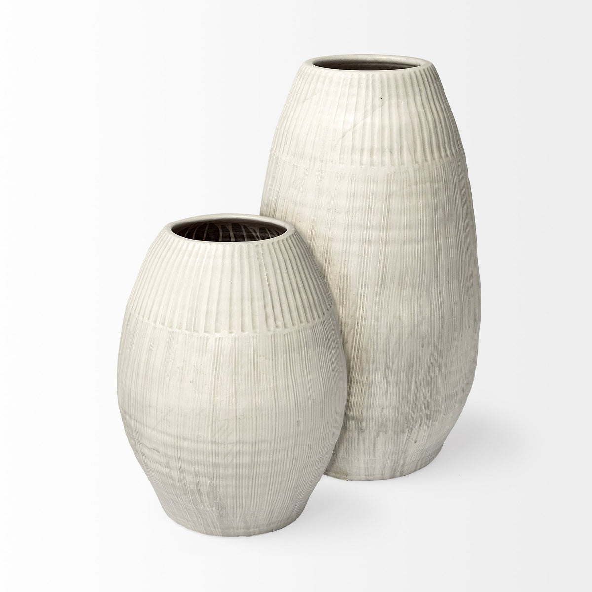 Reyan Small Pearl White Ceramic Striped Vase-Vase-DECOROLALA