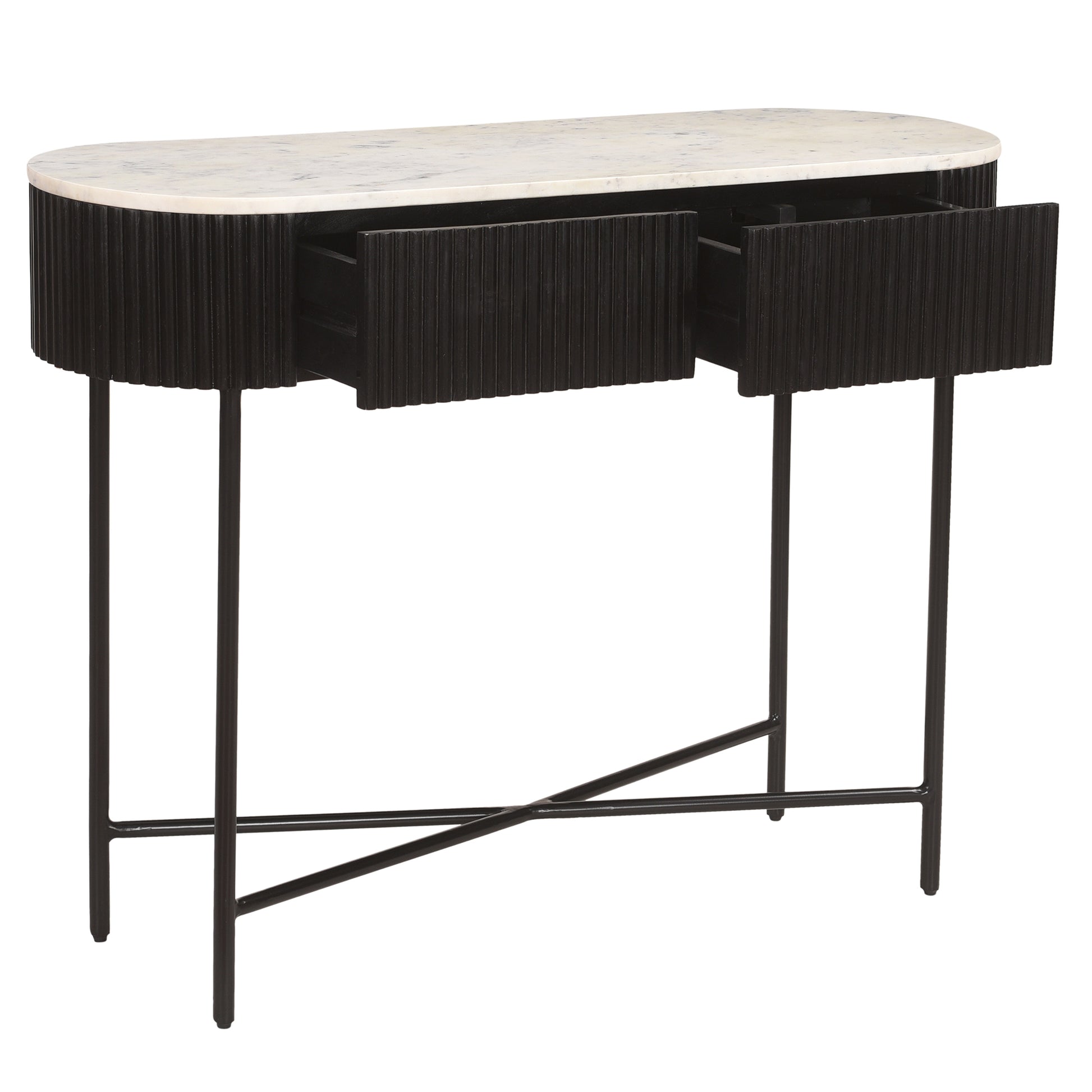 Reyna Console Table - Black Solid Mango Wood with 2 Drawers-Console Table-DECOROLALA