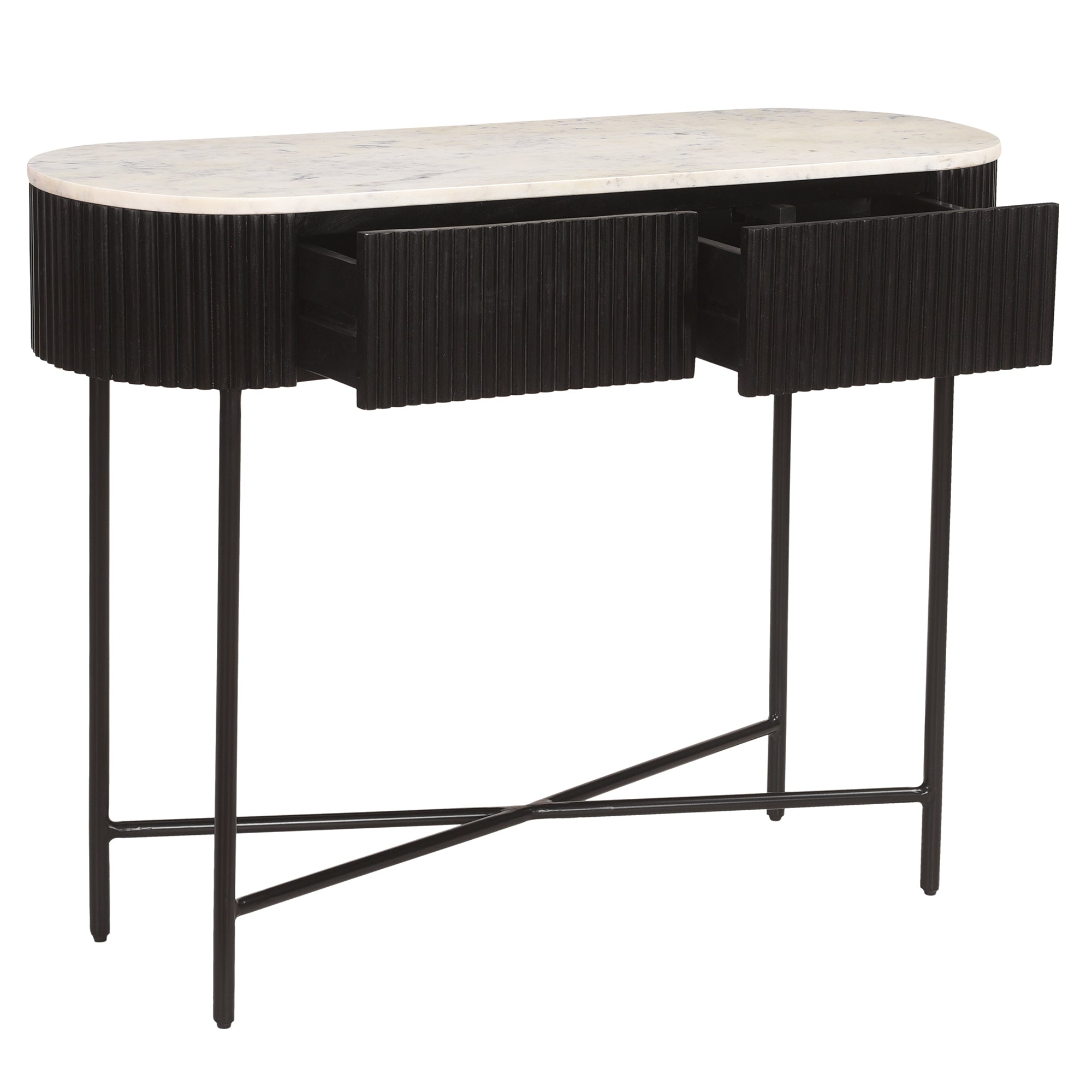 Reyna Console Table - Black Solid Mango Wood with 2 Drawers-Console Table-DECOROLALA