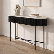 Reyna Console Table - Black Solid Mango Wood with 2 Drawers-Console Table-DECOROLALA