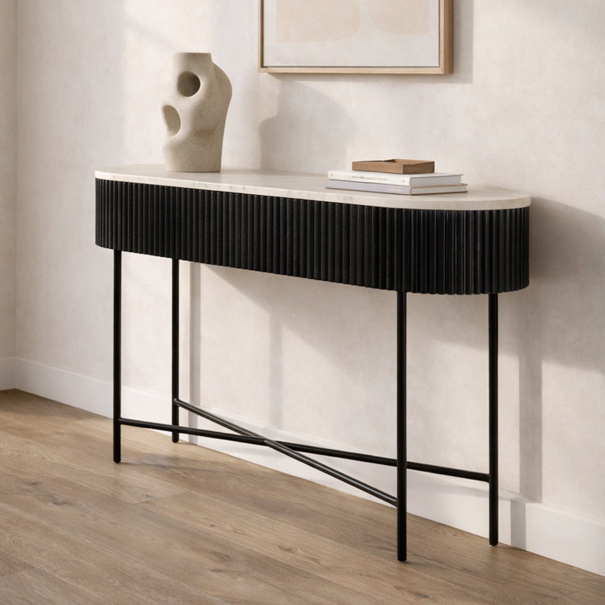 Reyna Console Table - Black Solid Mango Wood with 2 Drawers-Console Table-DECOROLALA