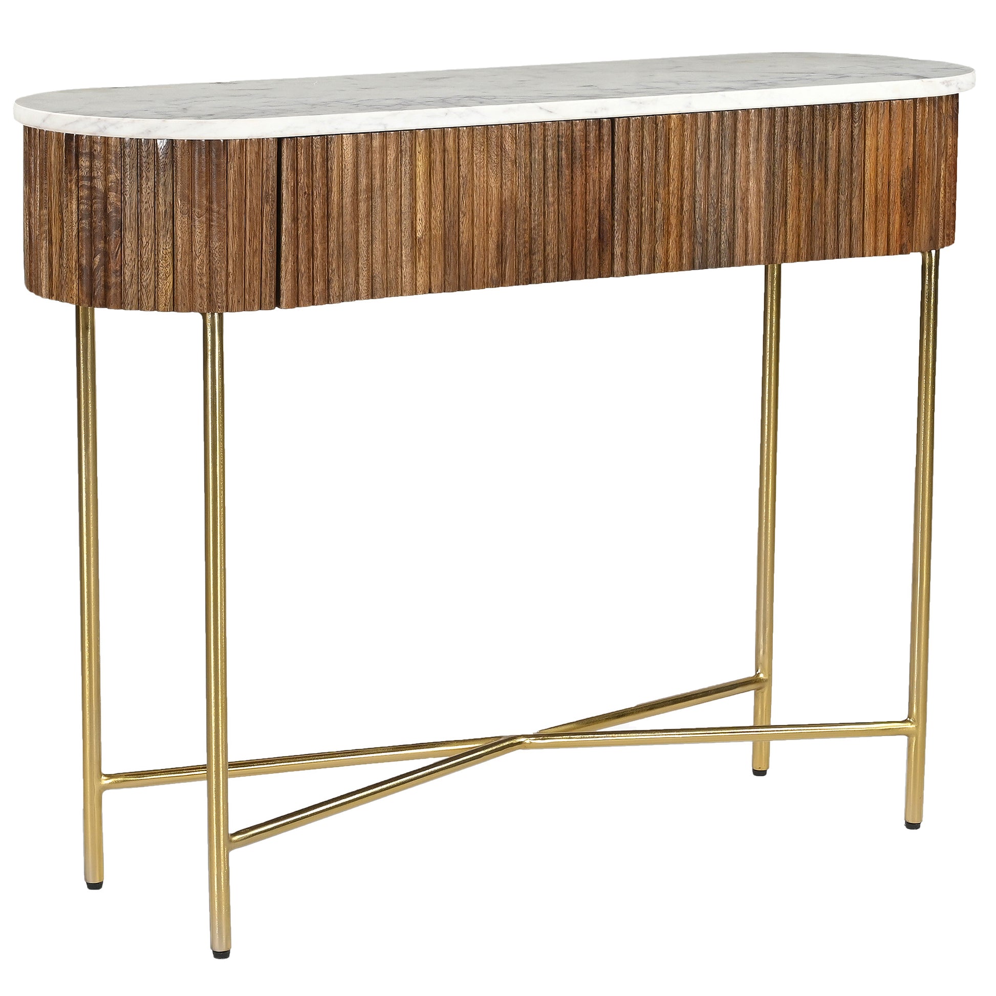 Reyna Console Table - Walnut Solid Mango Wood 2-Drawer-Console Table-DECOROLALA