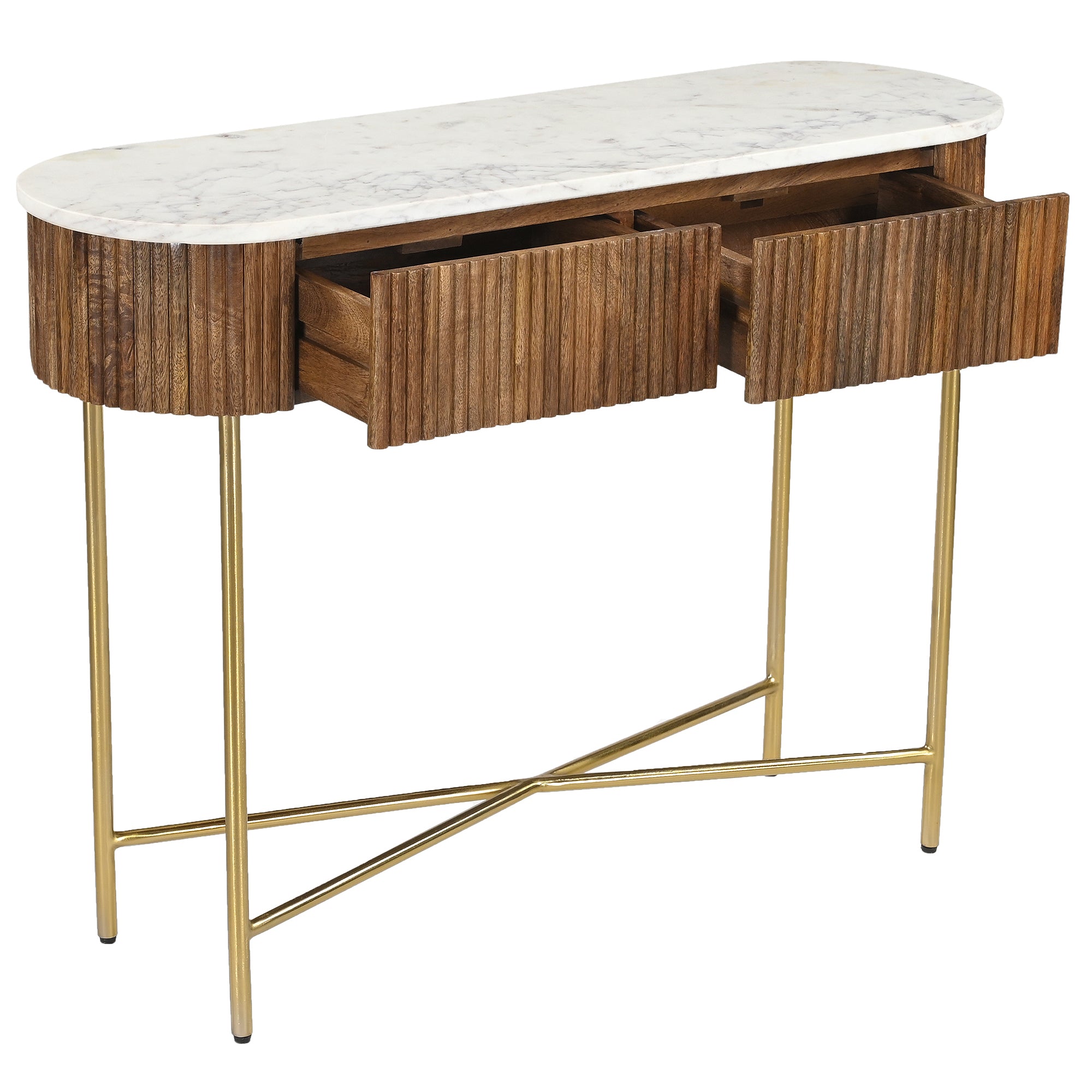 Reyna Console Table - Walnut Solid Mango Wood 2-Drawer-Console Table-DECOROLALA