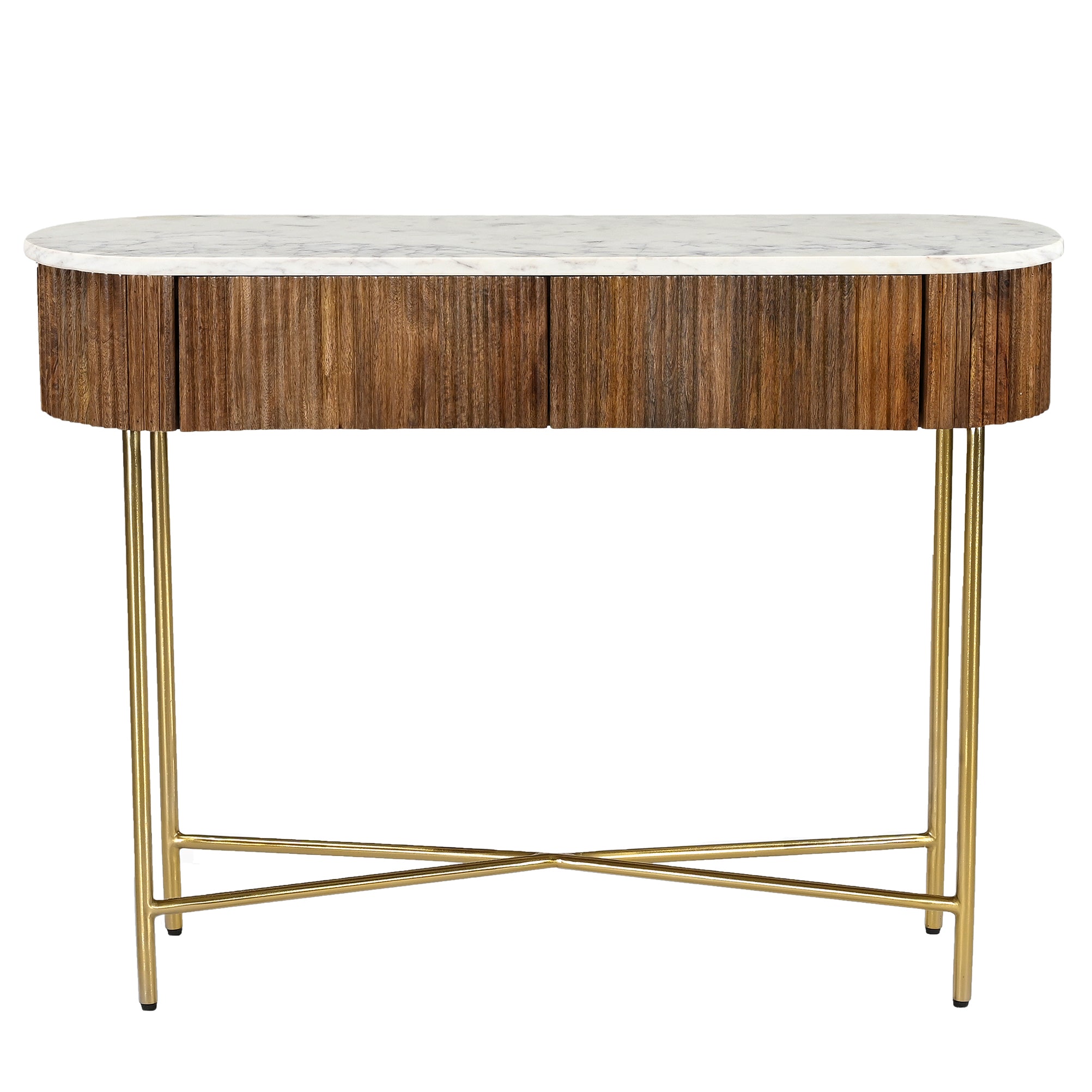 Reyna Console Table - Walnut Solid Mango Wood 2-Drawer-Console Table-DECOROLALA