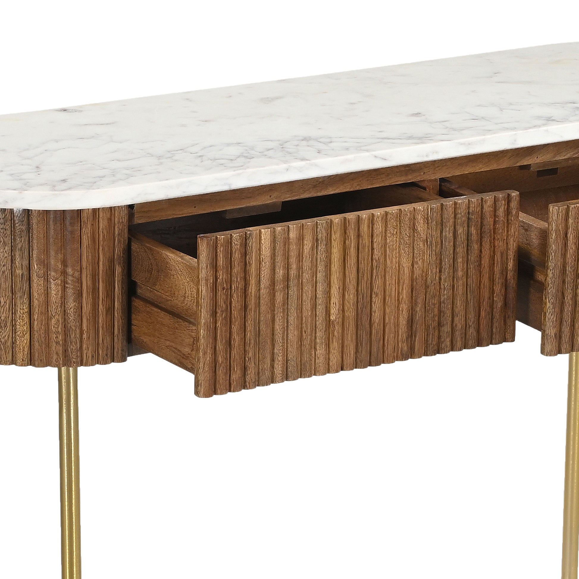 Reyna Console Table - Walnut Solid Mango Wood 2-Drawer-Console Table-DECOROLALA