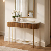 Reyna Console Table - Walnut Solid Mango Wood 2-Drawer-Console Table-DECOROLALA