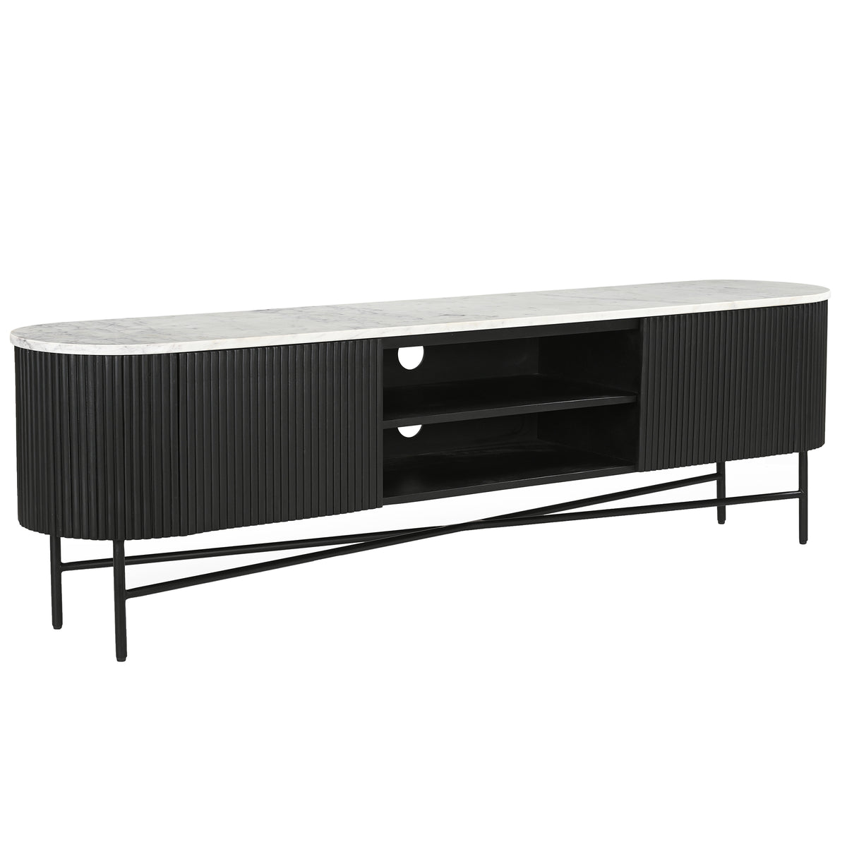 Reyna Media Cabinet - Black Mango Wood with Marble Top-Media Consoles-DECOROLALA