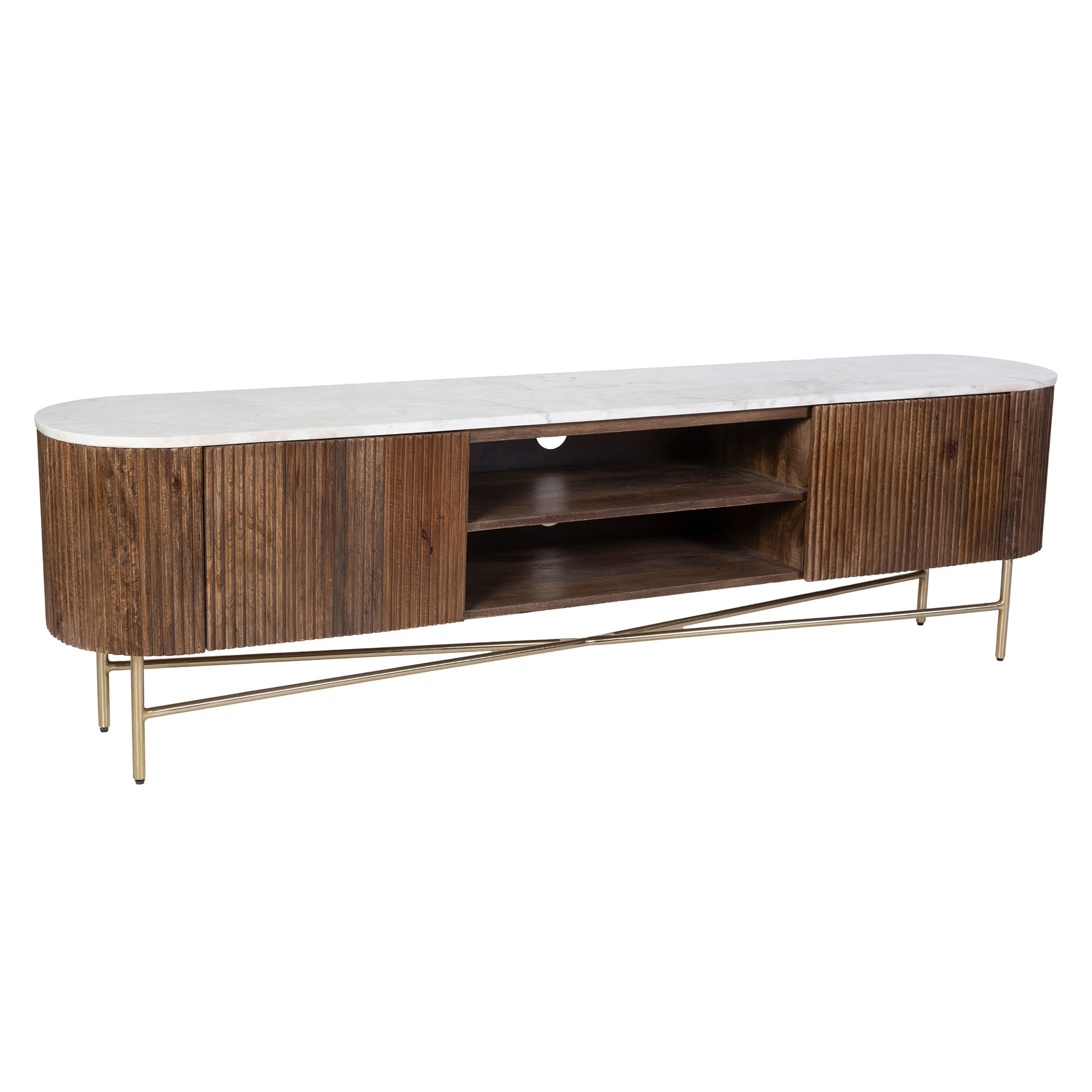 Reyna Media Cabinet - Walnut Mango Wood with Marble Top-Cabinets-DECOROLALA