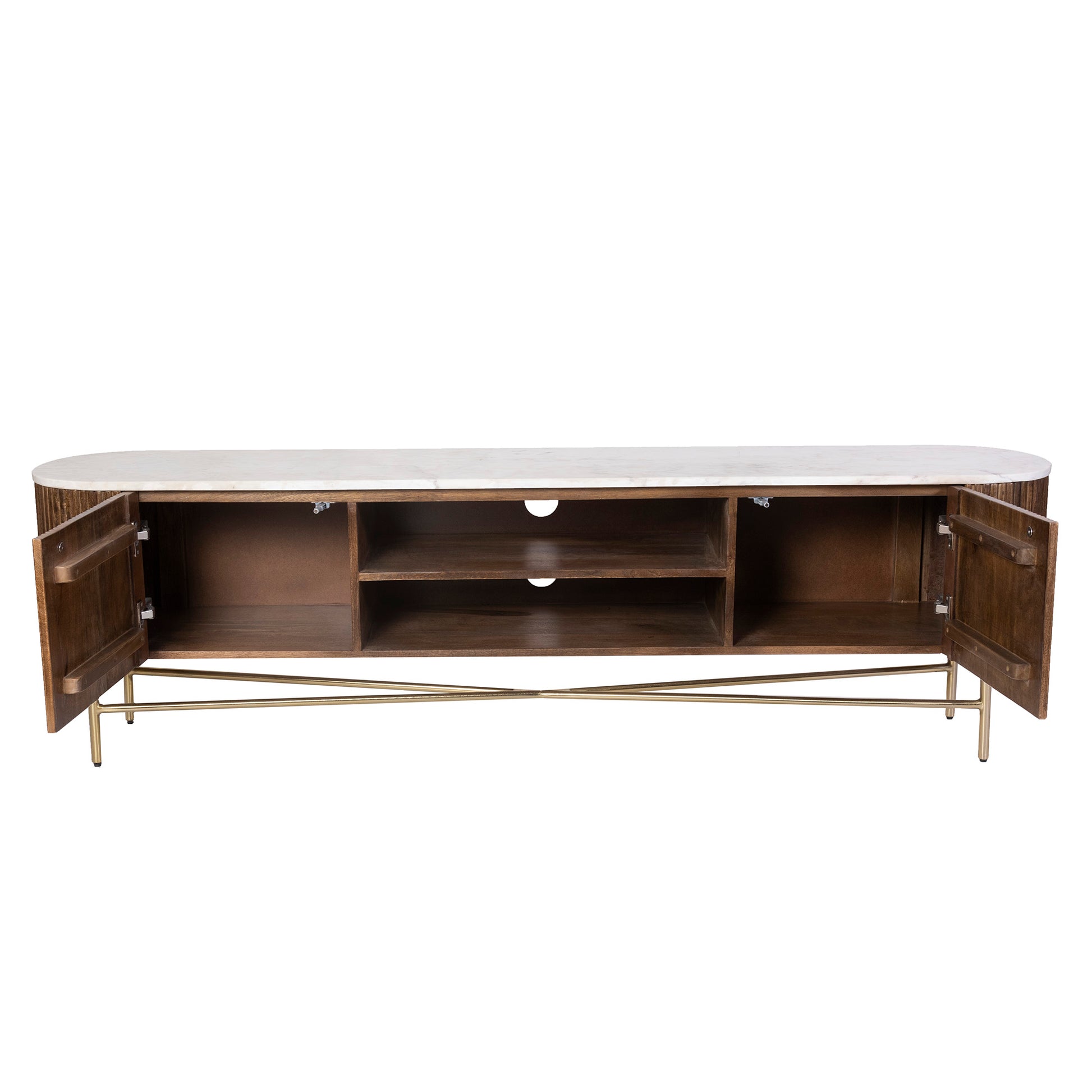 Reyna Media Cabinet - Walnut Mango Wood with Marble Top-Cabinets-DECOROLALA