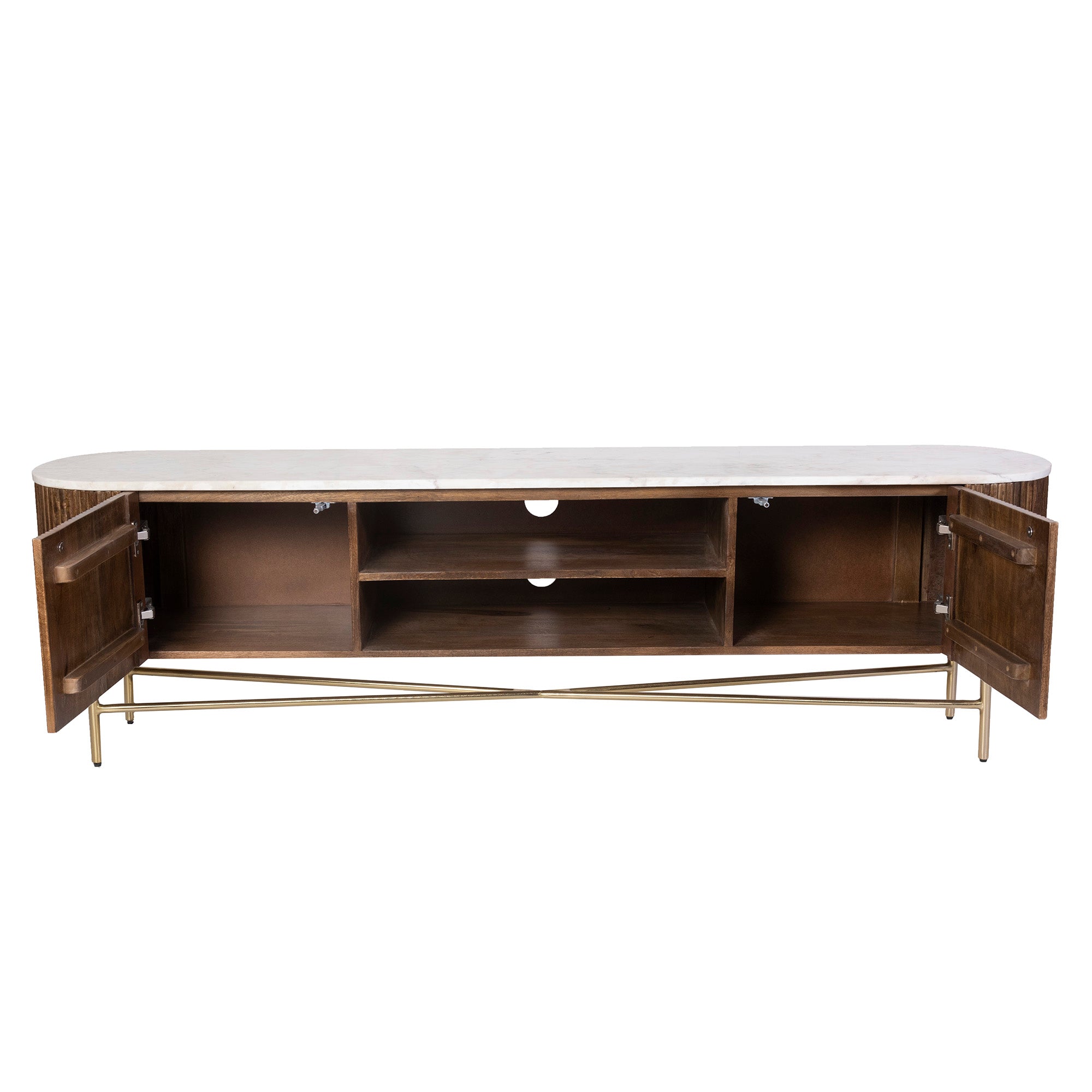Reyna Media Cabinet - Walnut Mango Wood with Marble Top-Cabinets-DECOROLALA