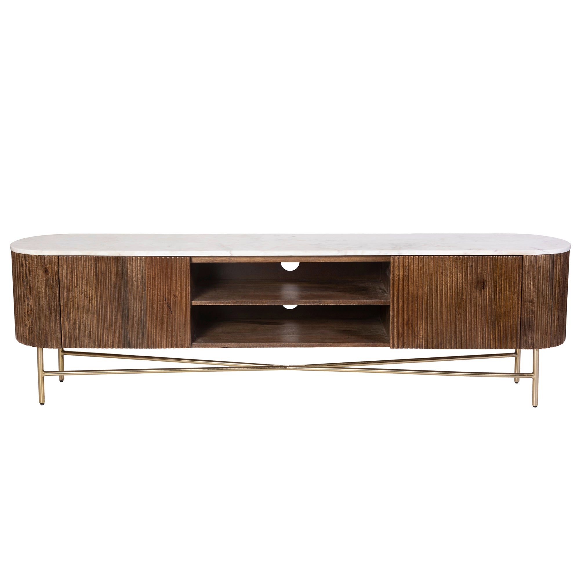 Reyna Media Cabinet - Walnut Mango Wood with Marble Top-Cabinets-DECOROLALA