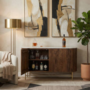 Reyna Sideboard - Walnut Mango Wood with Marble Top-Sideboards-DECOROLALA