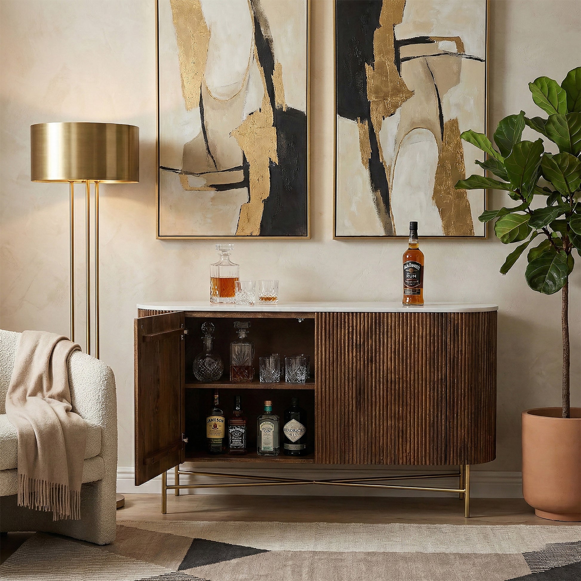 Reyna Sideboard - Walnut Mango Wood with Marble Top-Sideboards-DECOROLALA