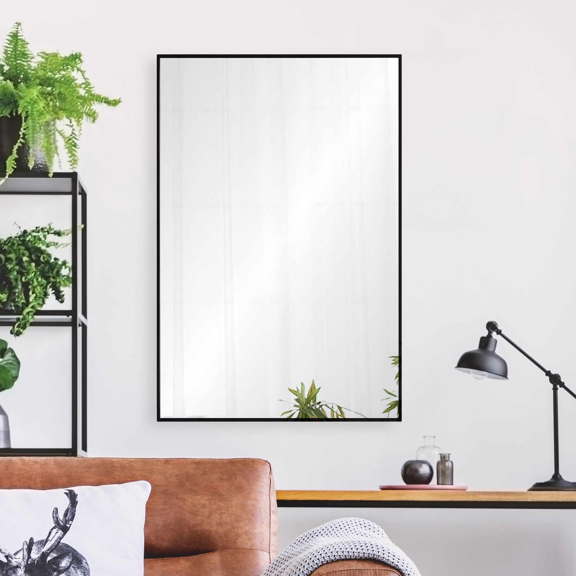 Reynolds 35.5" Tall Rectangle Wall Mirror, Black-Mirror-DECOROLALA