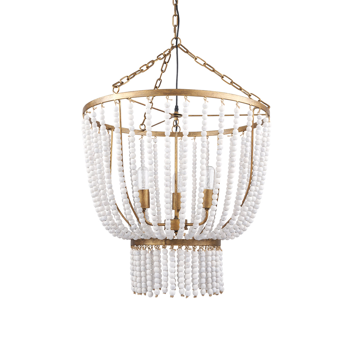Rhone Gold Metal and Wood Beaded Chandelier-Chandeliers-DECOROLALA