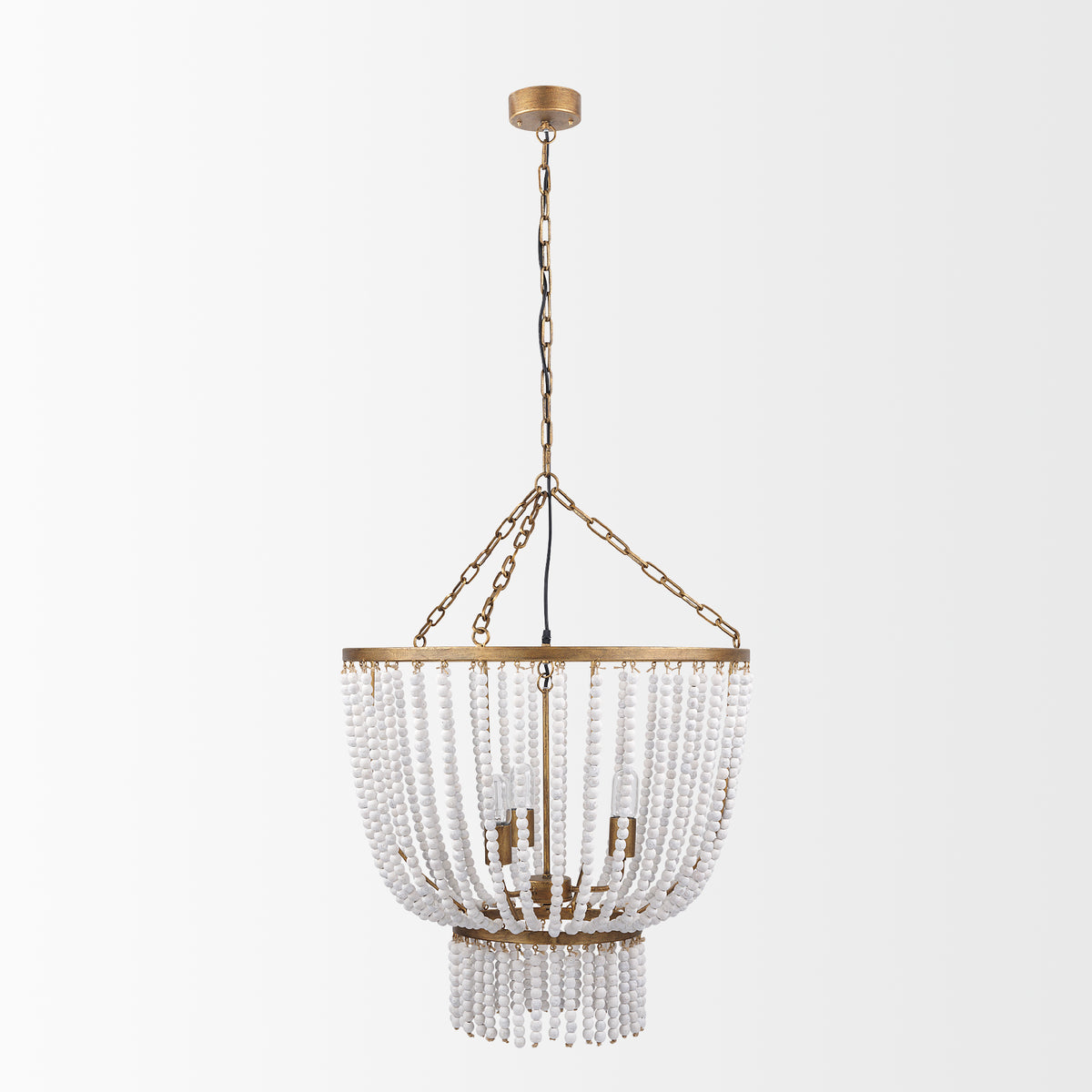 Rhone Gold Metal and Wood Beaded Chandelier-Chandeliers-DECOROLALA