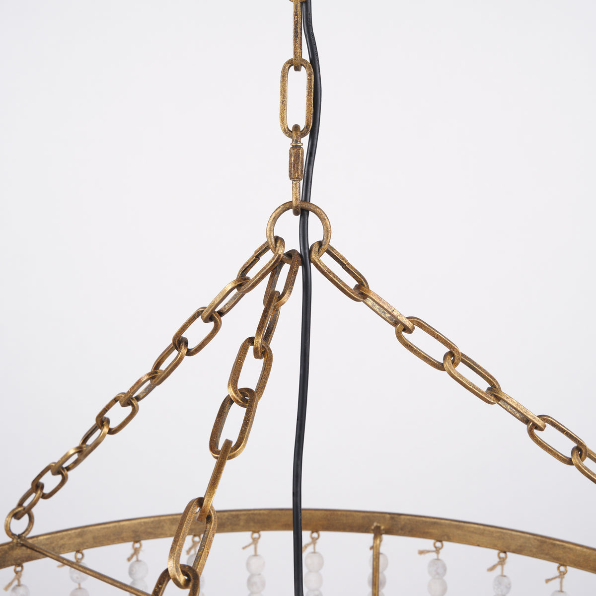 Rhone Gold Metal and Wood Beaded Chandelier-Chandeliers-DECOROLALA
