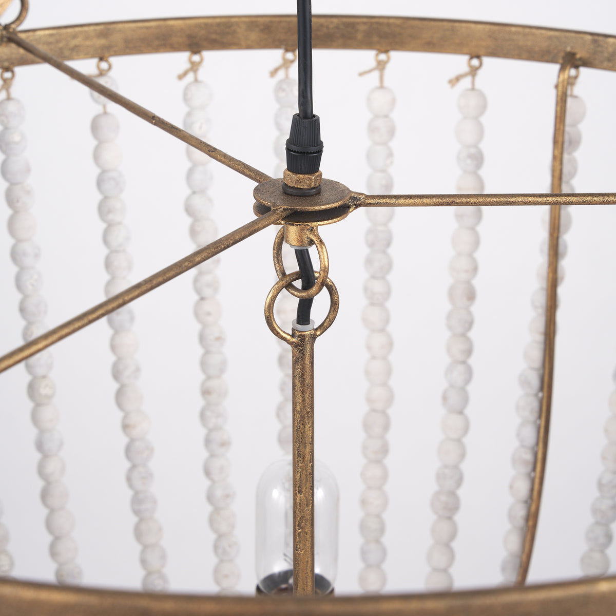 Rhone Gold Metal and Wood Beaded Chandelier-Chandeliers-DECOROLALA