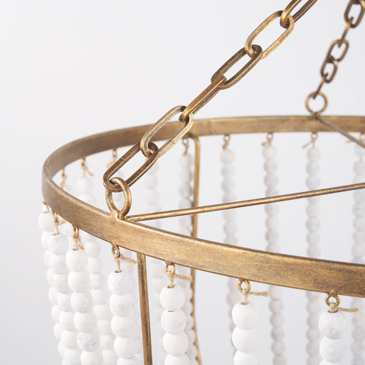 Rhone Gold Metal and Wood Beaded Chandelier-Chandeliers-DECOROLALA