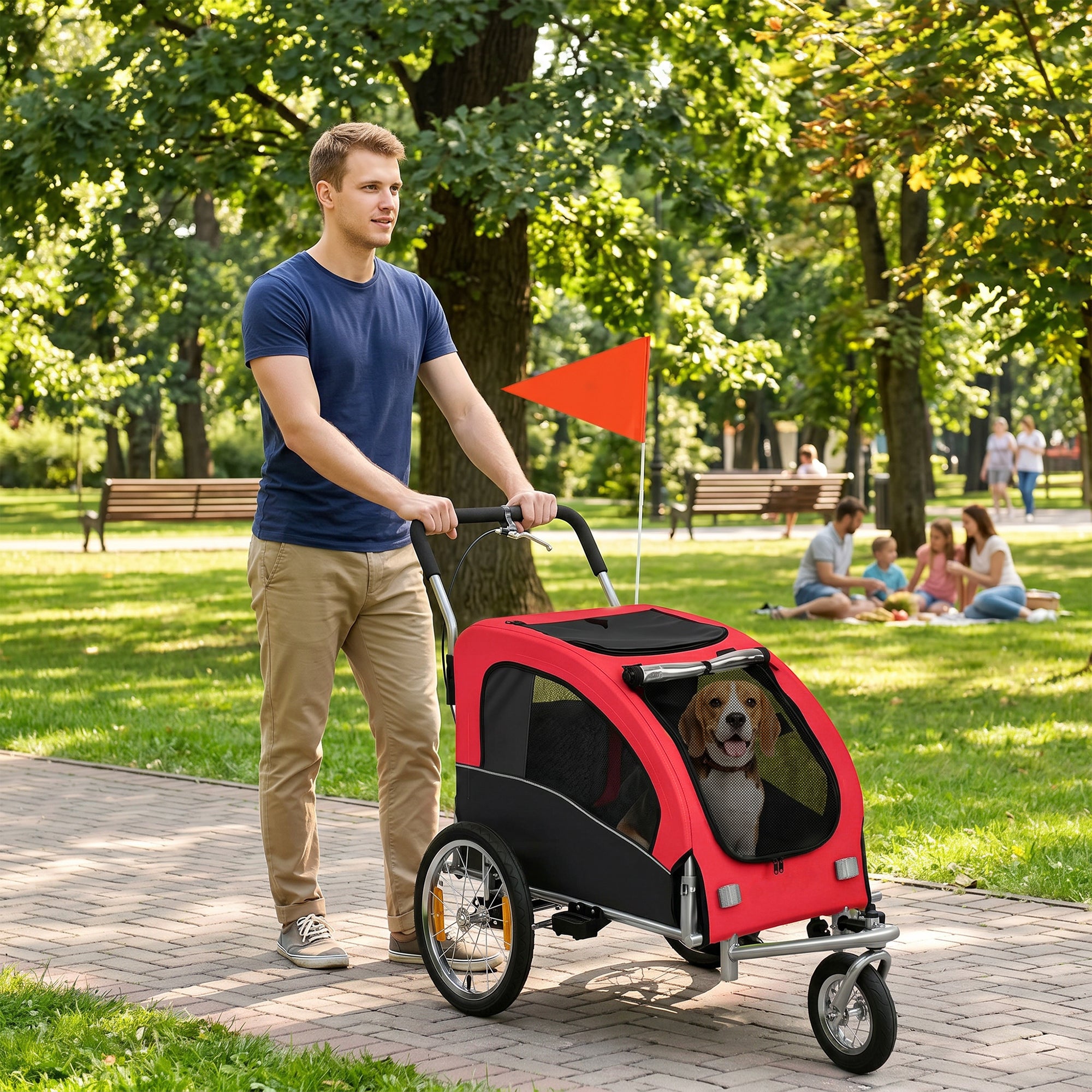 Aosom 2 in 1 Dog Bike Trailer, Foldable Pet Stroller, Dog Bicycle Trailer with Suspension, Universal Bicycle Coupler, Red