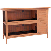54"L 2-Story Large Rabbit Hutch Bunny Cage Wooden Pet House Small Animal Habitat with Lockable Doors, No Leak Tray and Waterproof Roof for Outdoor/Indoor Orange