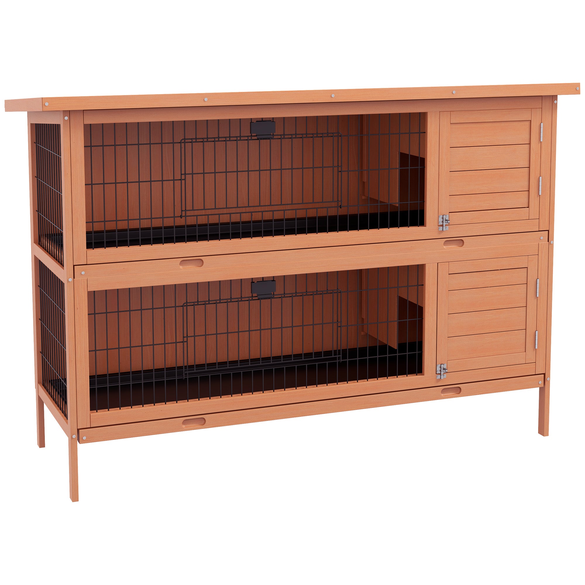 54"L 2-Story Large Rabbit Hutch Bunny Cage Wooden Pet House Small Animal Habitat with Lockable Doors, No Leak Tray and Waterproof Roof for Outdoor/Indoor Orange