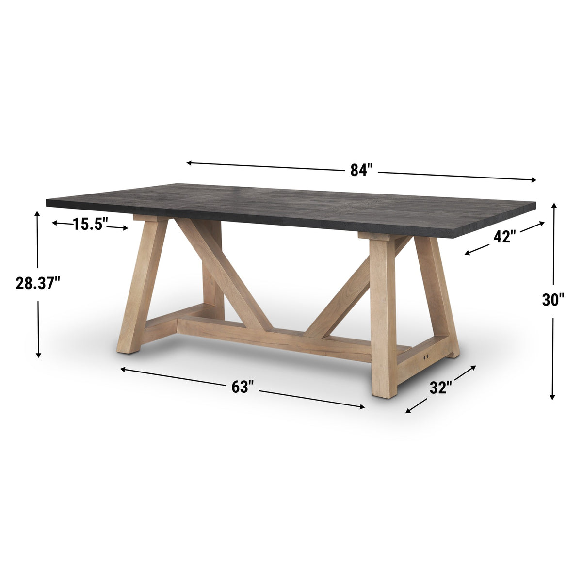 Rialto 84"L x 42"W Rectangular Trestle Dining Table | Black-Brown Wood & Light Brown Wood | Seats 8-Dining Tables-DECOROLALA
