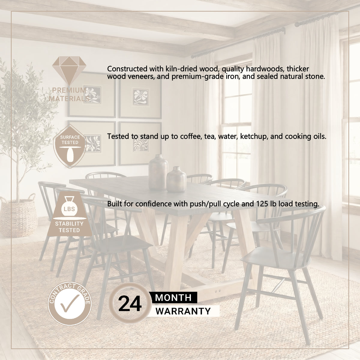 Rialto 96"L x 42"W Trestle Dining Table | Modern | Black-Brown Wood & Light Brown Wood | Seats 8-Dining Tables-DECOROLALA