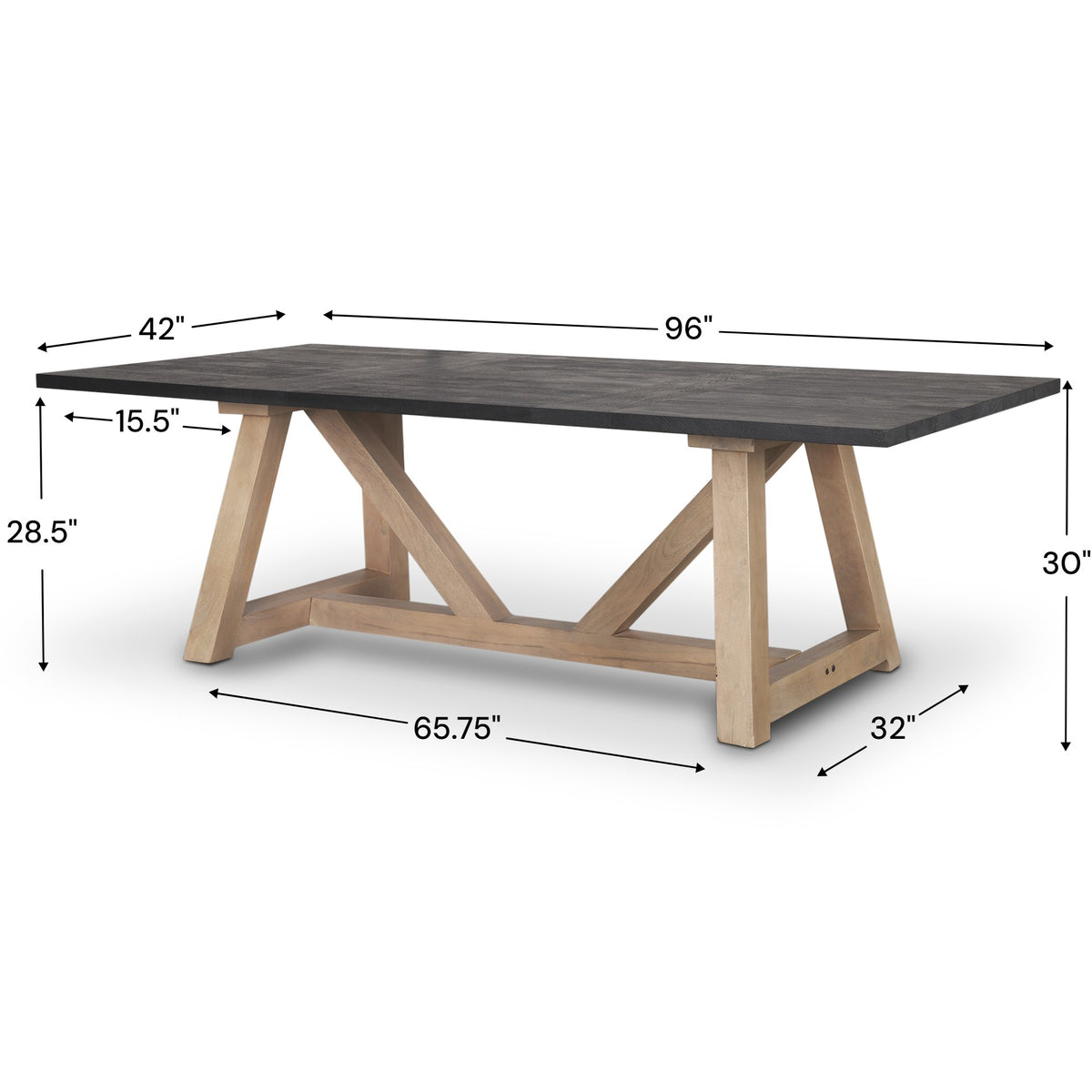 Rialto 96"L x 42"W Trestle Dining Table | Modern | Black-Brown Wood & Light Brown Wood | Seats 8-Dining Tables-DECOROLALA