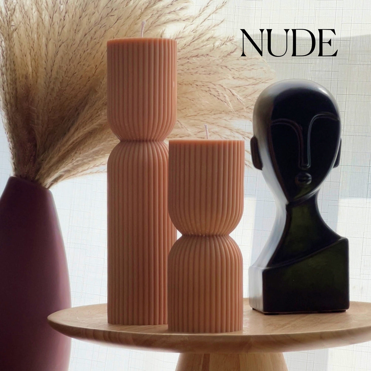 Ribbed Hourglass Pillar Candle-Candles-DECOROLALA