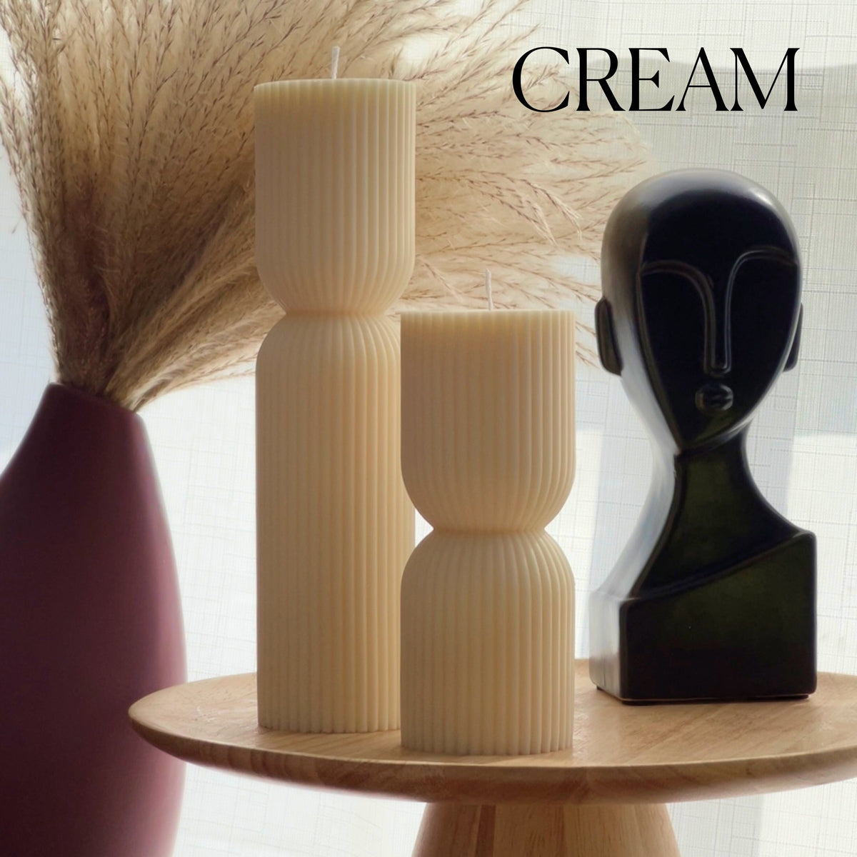 Ribbed Hourglass Pillar Candle-Candles-DECOROLALA