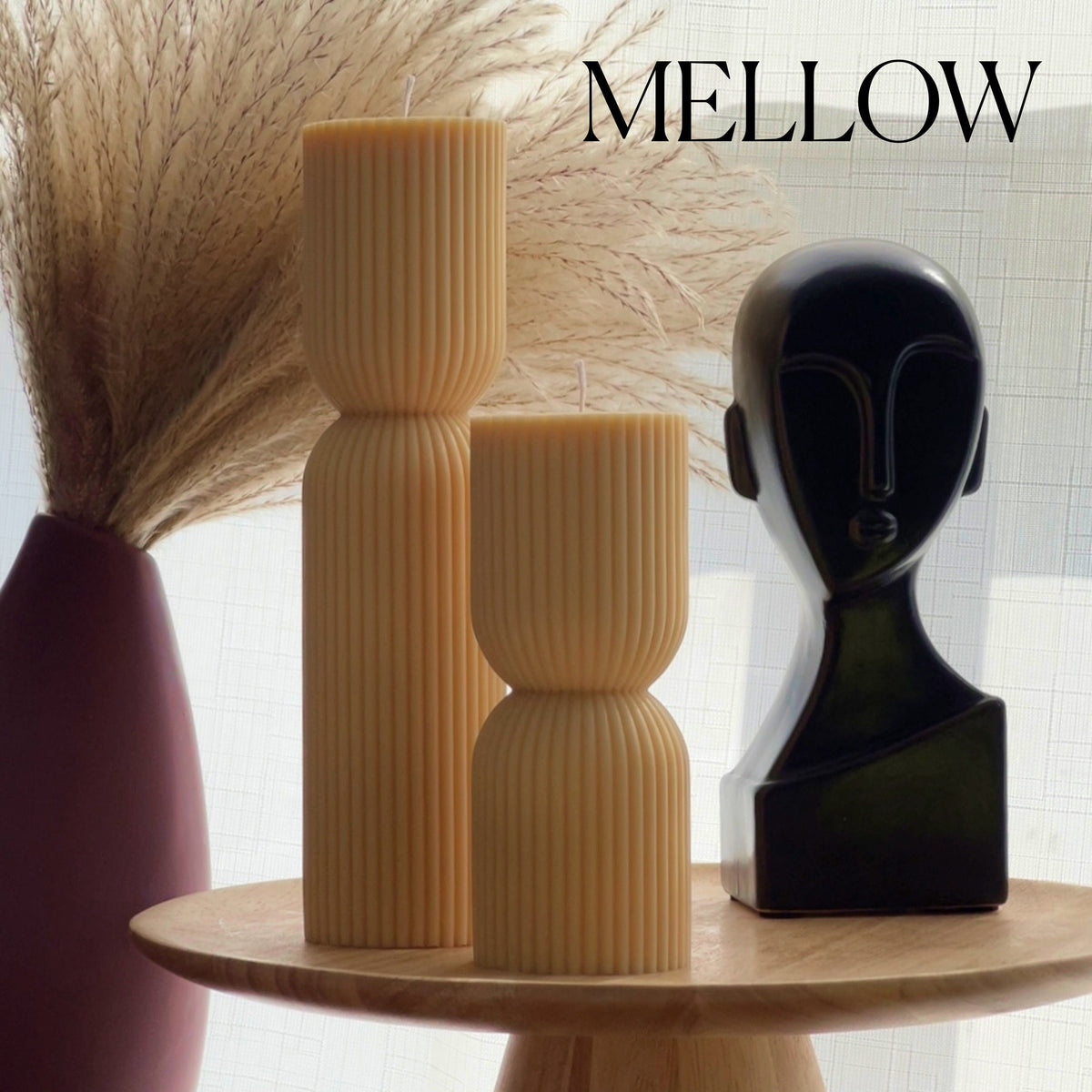 Ribbed Hourglass Pillar Candle-Candles-DECOROLALA