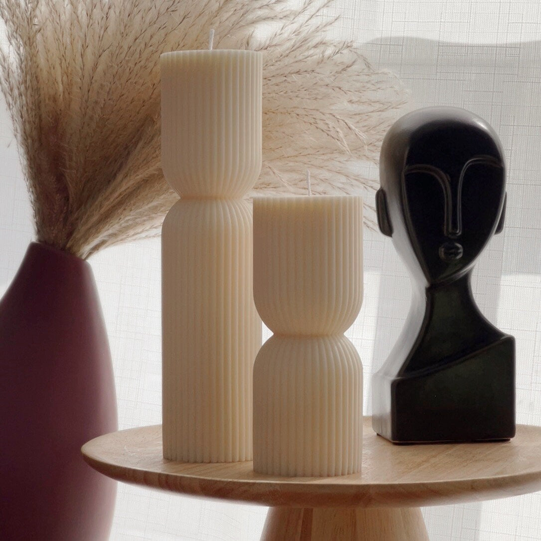 Ribbed Hourglass Pillar Candle-Candles-DECOROLALA