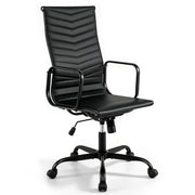 Ribbed Office Chair High Back PU Leather for Home Office with Adjustable Height-Black-Office Chairs-DECOROLALA