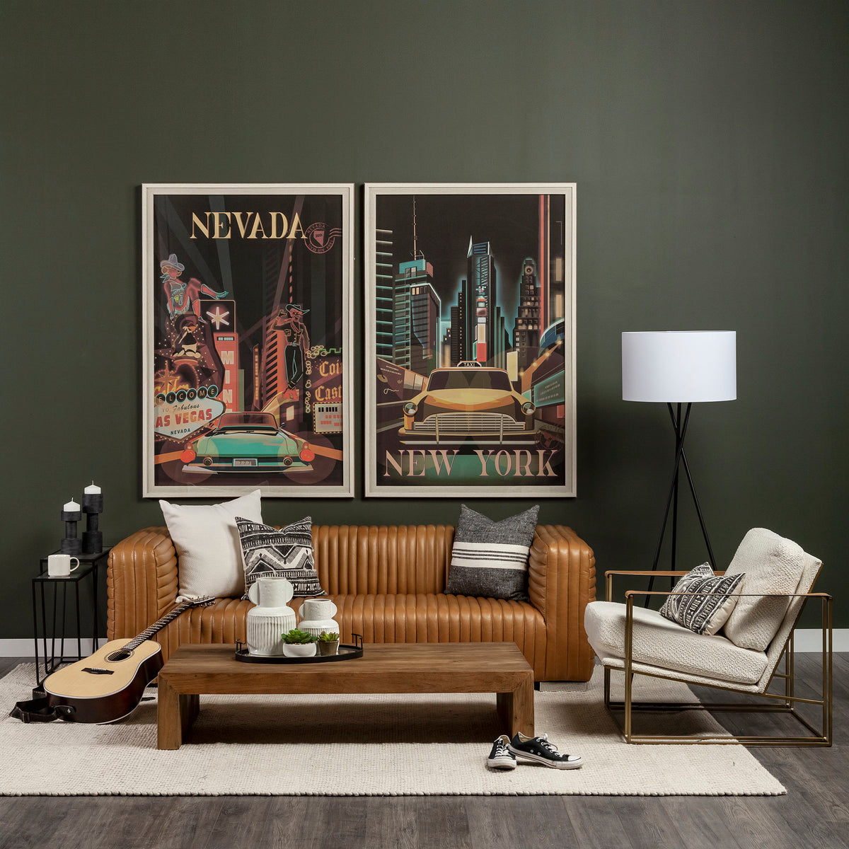 Ricciardo 82.5W Cognac Leather Three Seater Sofa-Sofa & Sectionals-DECOROLALA