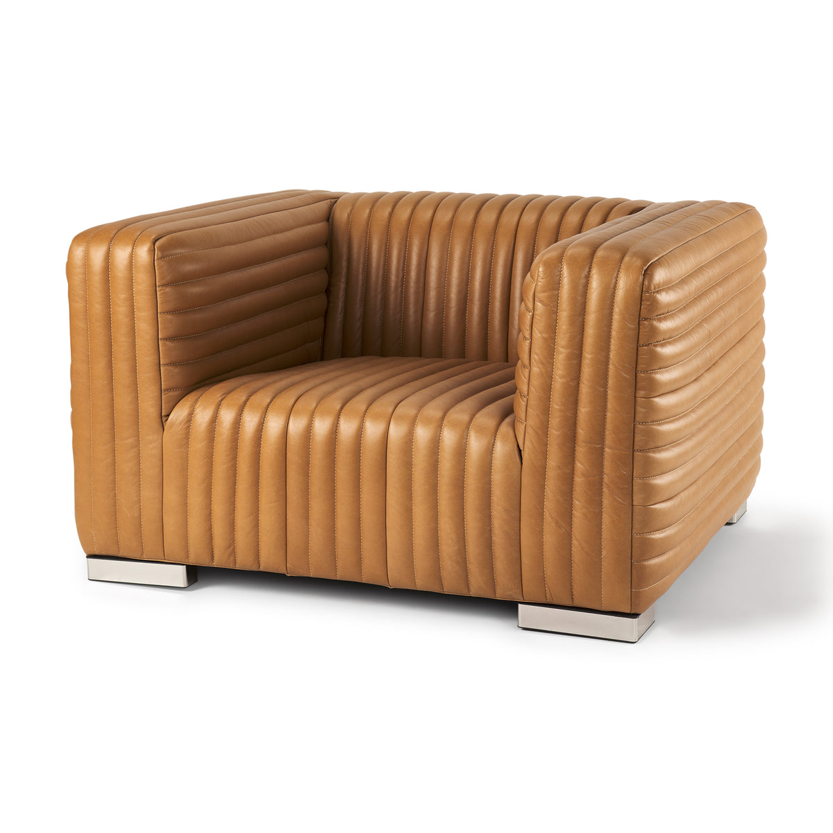 Ricciardo Cognac Leather Upholstered Arm Chair-Chairs-DECOROLALA