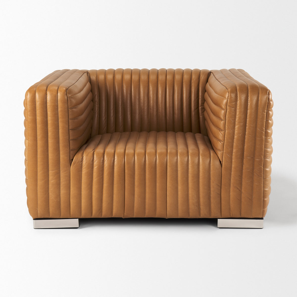 Ricciardo Cognac Leather Upholstered Arm Chair-Chairs-DECOROLALA