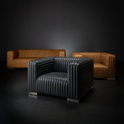 Ricciardo Cognac Leather Upholstered Arm Chair-Chairs-DECOROLALA