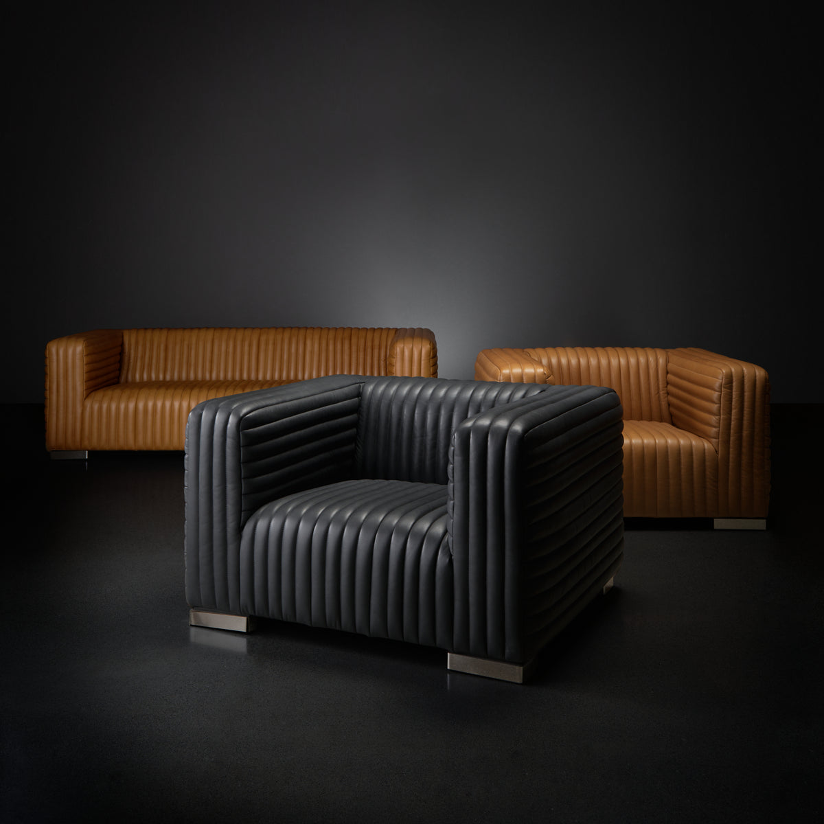 Ricciardo Cognac Top-Grain Leather Armchair-Chairs-DECOROLALA